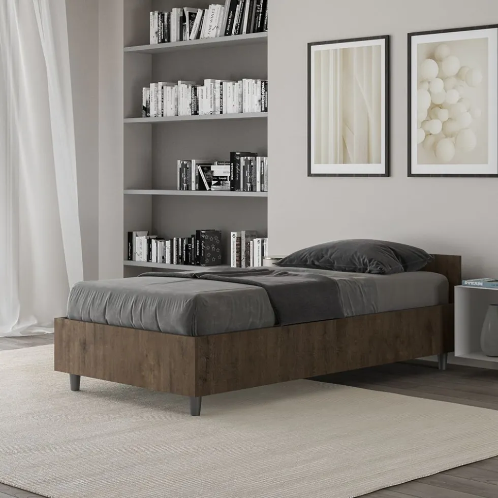 Letto 80x200cm contenitore testiera effetto legno noce LIT76