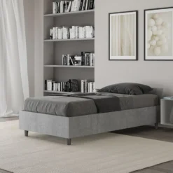Letto 80x190cm contenitore testiera in nobilitato design moderno cemento LIT74