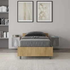 Letto 80x190cm contenitore testiera in nobilitato effetto legno quercia LIT74