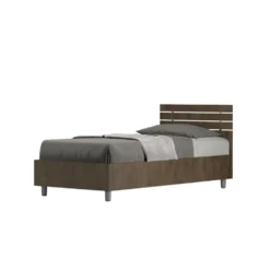 Letto 80x200cm contenitore testiera dritta effetto legno noce LIT88