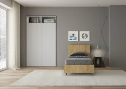 Letto 80x200cm contenitore testiera dritta effetto legno quercia LIT80