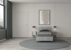 Letto 80x190cm contenitore testiera inclinata moderno cemento LIT90