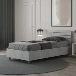 Letto 80x190cm contenitore testiera inclinata moderno cemento LIT90