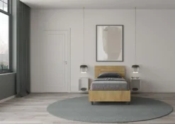 Letto 80x190cm contenitore testiera inclinata effetto legno quercia LIT90