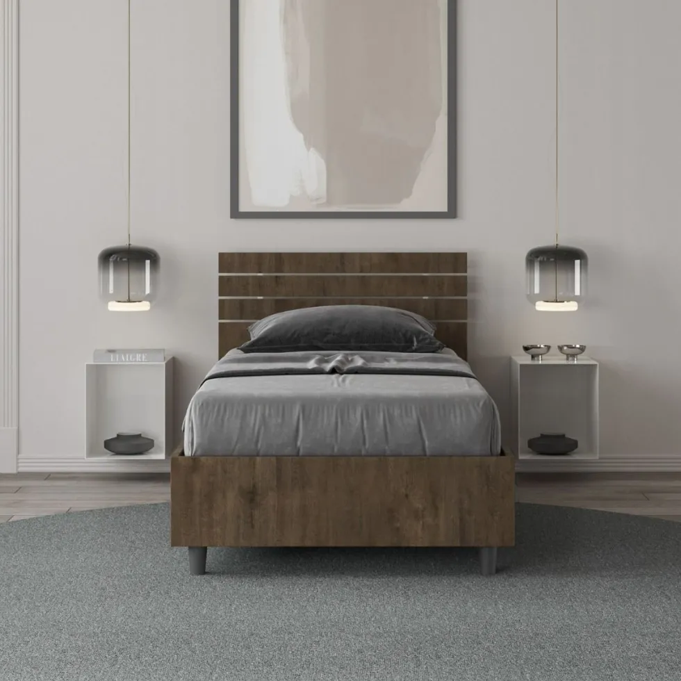 Letto 80x190cm contenitore testiera inclinata effetto legno noce LIT90