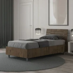 Letto 80x190cm contenitore testiera inclinata effetto legno noce LIT90