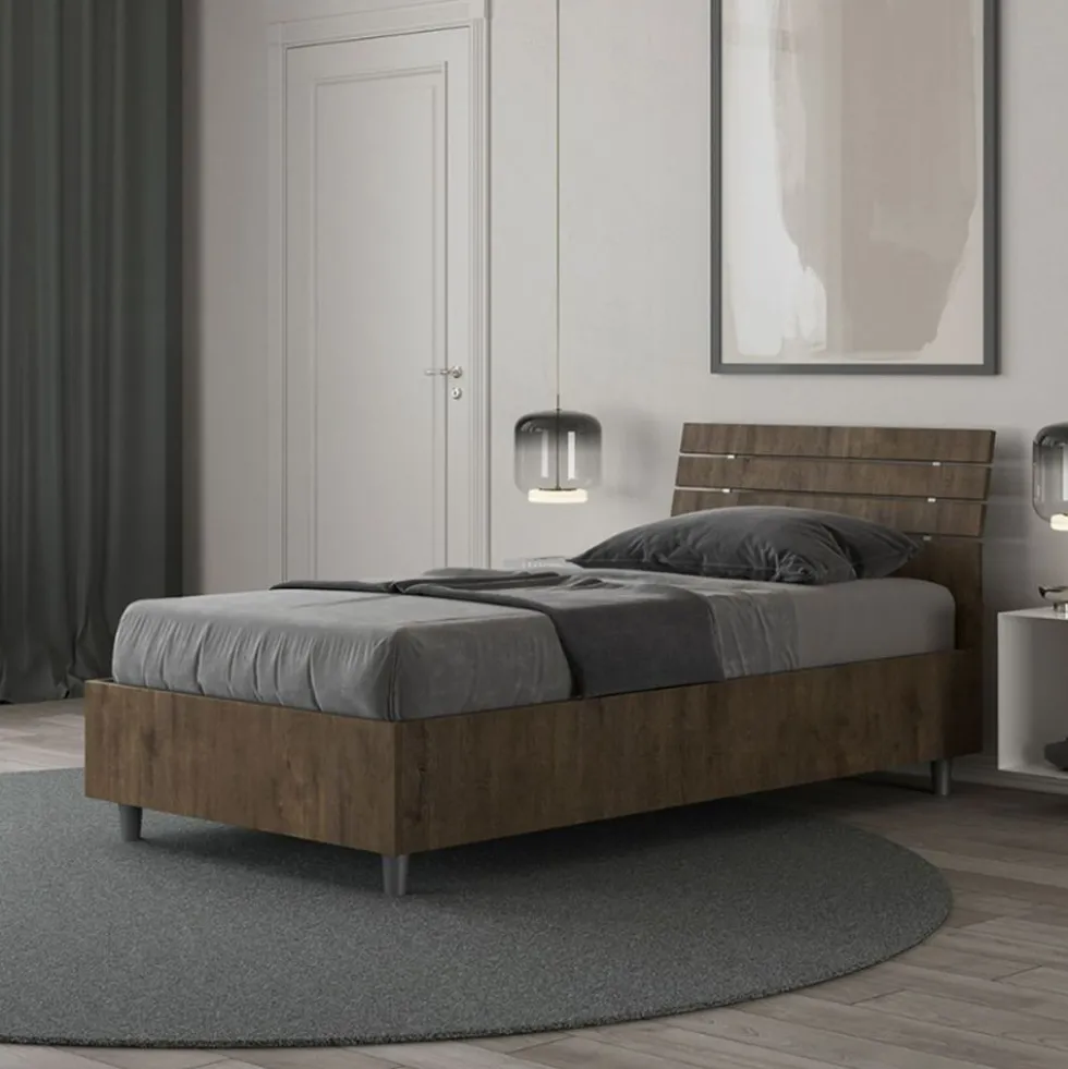 Letto 80x190cm contenitore testiera inclinata effetto legno noce LIT90