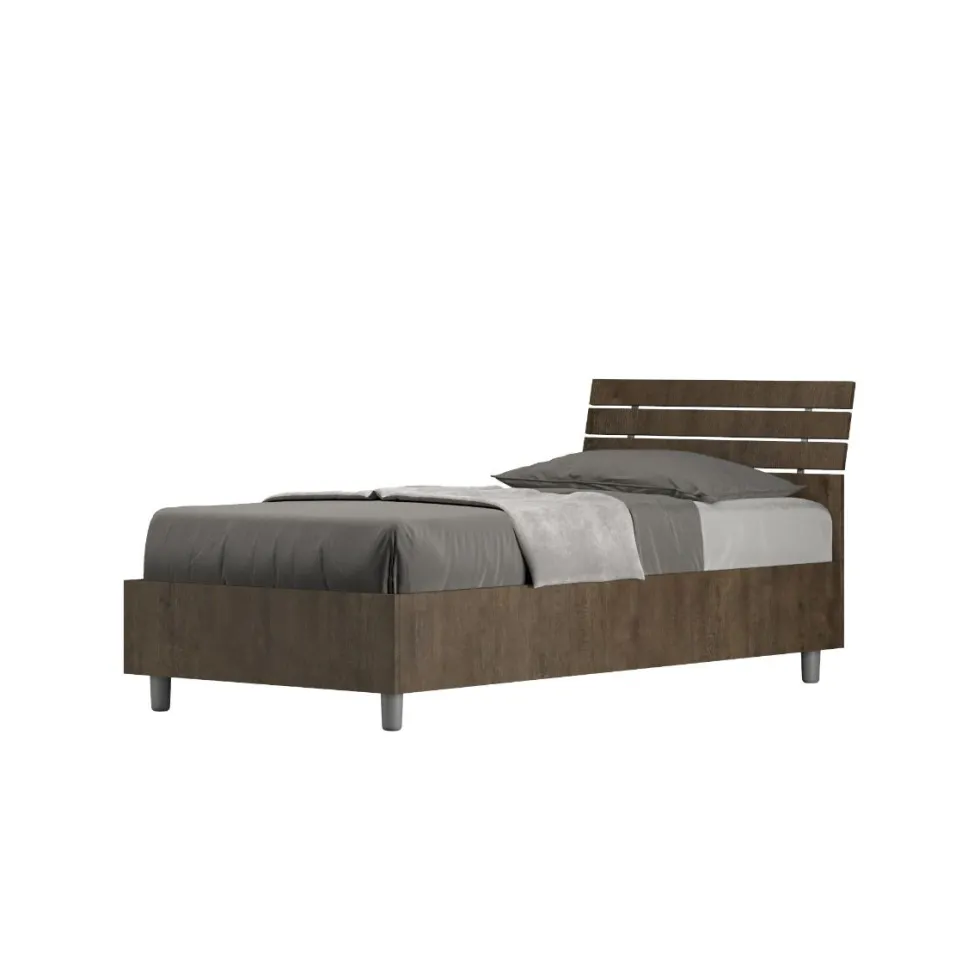 Letto 80x190cm contenitore testiera inclinata effetto legno noce LIT90