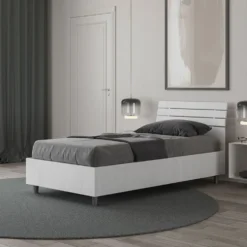 Letto 80x190cm contenitore testiera inclinata effetto legno bianco frassino LIT90