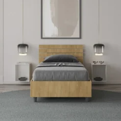 Letto 80x190cm contenitore testiera dritta legno quercia LIT86