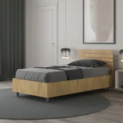 Letto 80x190cm contenitore testiera dritta legno quercia LIT86