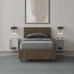 Letto 80x190cm contenitore testiera dritta legno noce LIT86