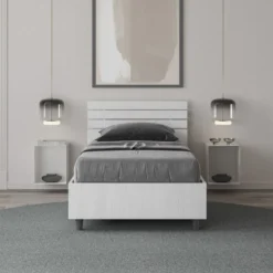 Letto 80x190cm contenitore testiera dritta legno bianco frassino LIT86