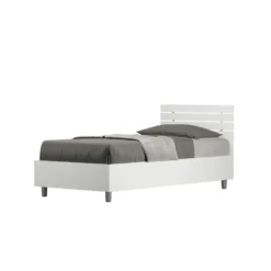 Letto 80x190cm contenitore testiera dritta legno bianco frassino LIT86