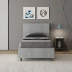 Letto 80x190cm contenitore testiera inclinata moderno cemento LIT82