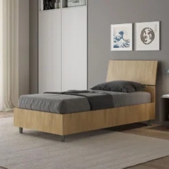 Letto 80x190cm contenitore testiera inclinata effetto legno quercia LIT82