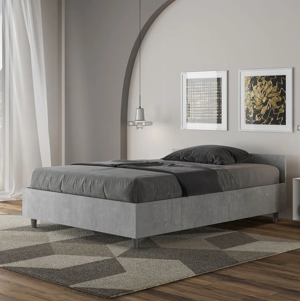 Letto 120x200cm contenitore testiera moderna cemento LIT240