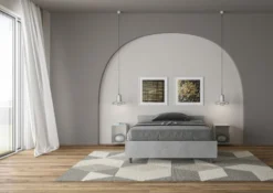 Letto 120x200cm contenitore testiera moderna cemento LIT240