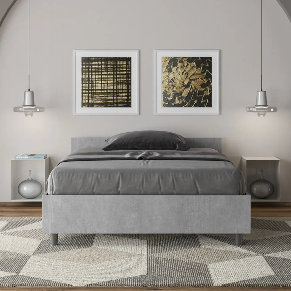 Letto 120x200cm contenitore testiera moderna cemento LIT240