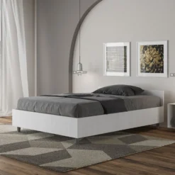 Letto 120x200cm contenitore testiera effetto legno bianco frassino LIT240