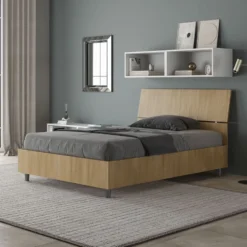 Letto 120x200cm contenitore testiera inclinata quercia LIT248