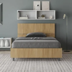 Letto 120x200cm contenitore testiera inclinata quercia LIT248