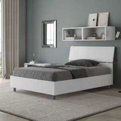 Letto 120x190cm contenitore testiera inclinata bianco frassino LIT244