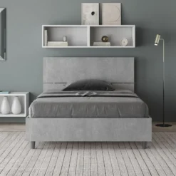 Letto 120x190cm contenitore testiera dritta cemento LIT242