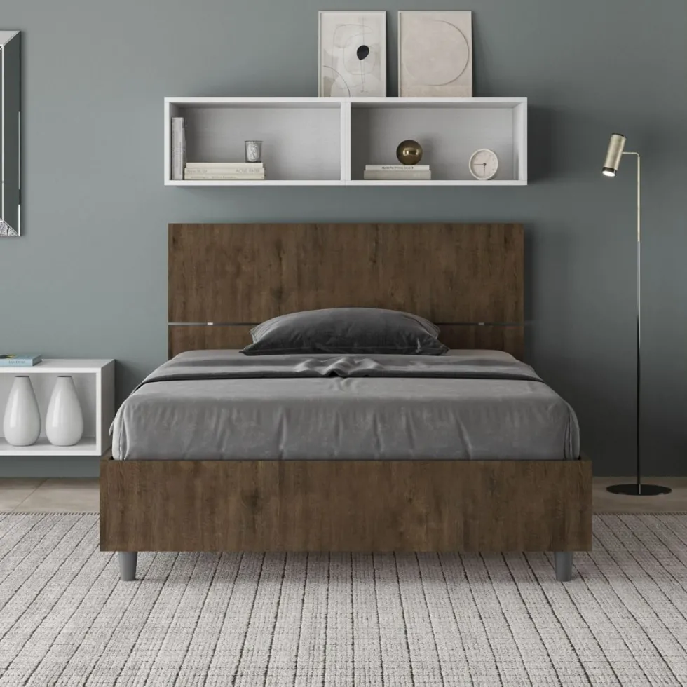 Letto 120x190cm contenitore testiera dritta noce LIT242