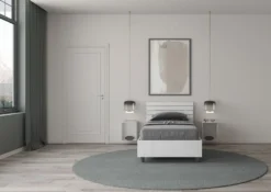 Letto 80x200cm effetto legno testiera inclinata bianco frassino LIT91