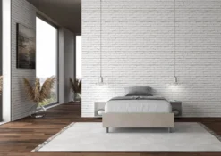Letto 140x210cm francese sommier in microfibra sabbia beige LIT267