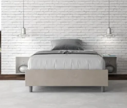 Letto 140x210cm francese sommier in microfibra sabbia beige LIT267