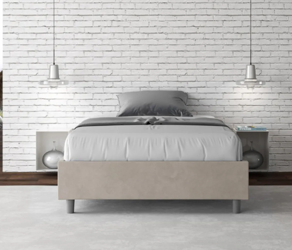 Letto 140x210cm francese sommier in microfibra sabbia beige LIT267