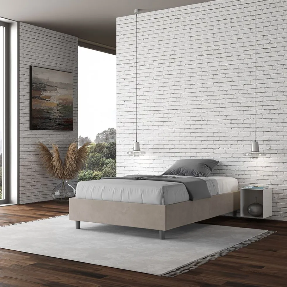 Letto 140x210cm francese sommier in microfibra sabbia beige LIT267