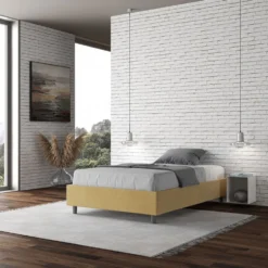 Letto 140x210cm francese sommier in microfibra ocra LIT267