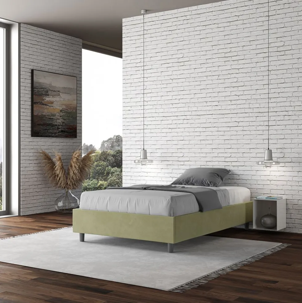 Letto 140x190cm francese sommier in microfibra tè verde LIT259