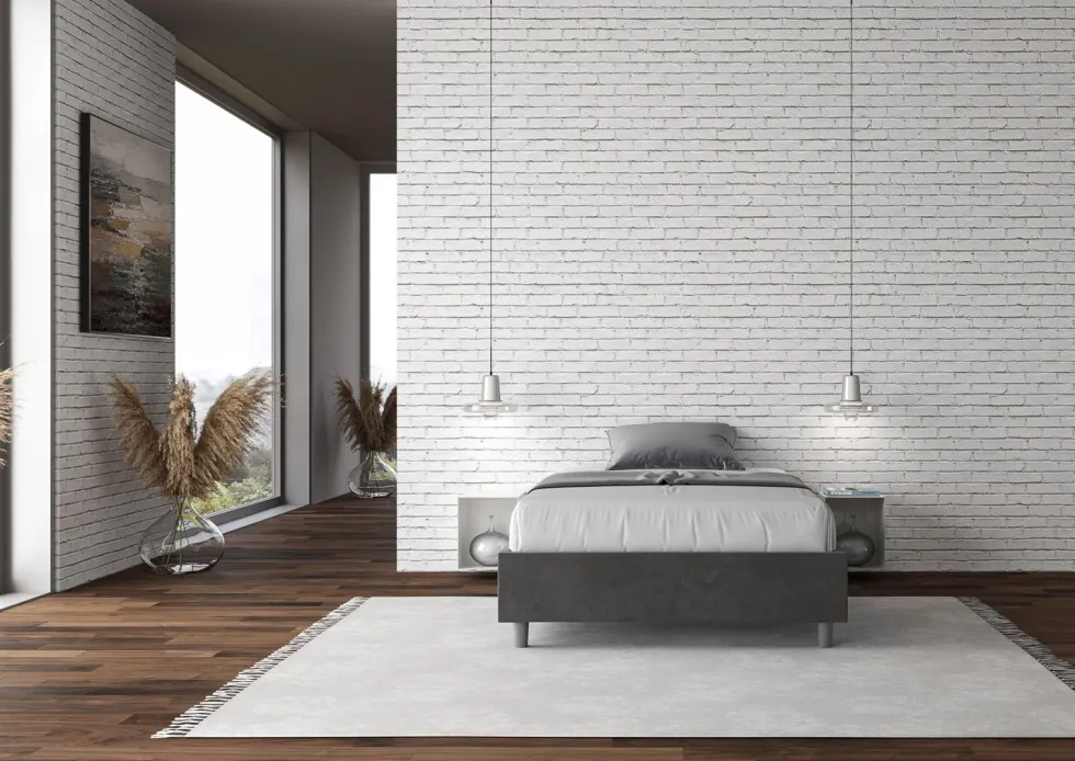 Letto 140x190cm francese sommier in microfibra grigio LIT259