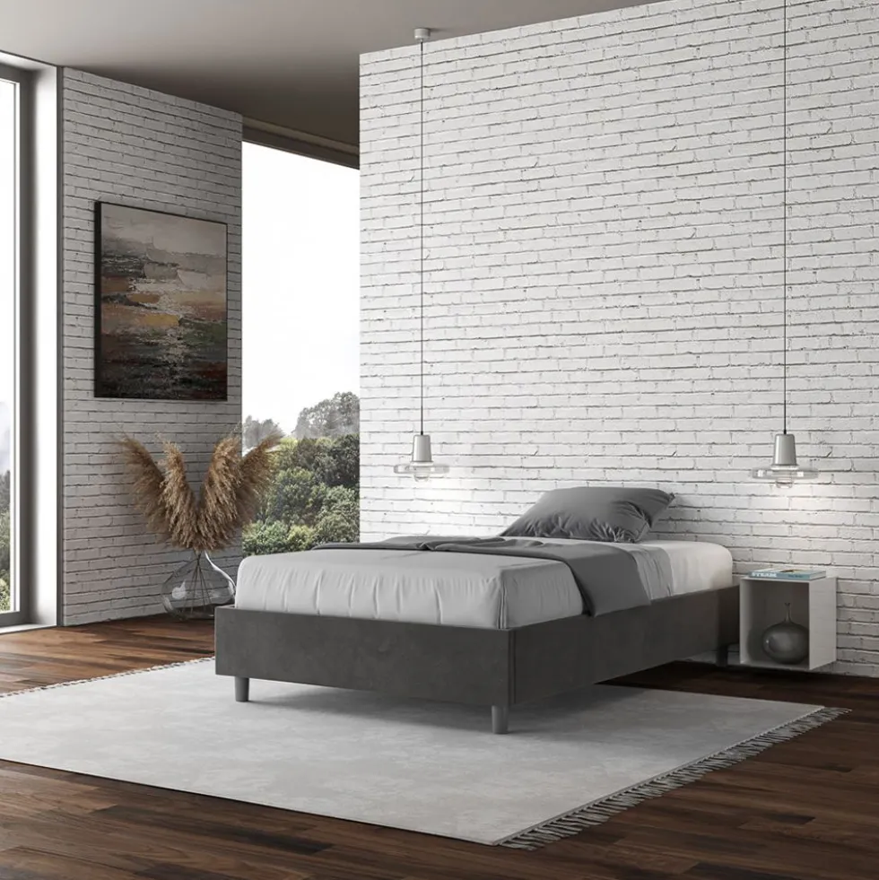 Letto 140x190cm francese sommier in microfibra grigio LIT259