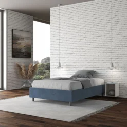 Letto 140x190cm francese sommier in microfibra blu LIT259