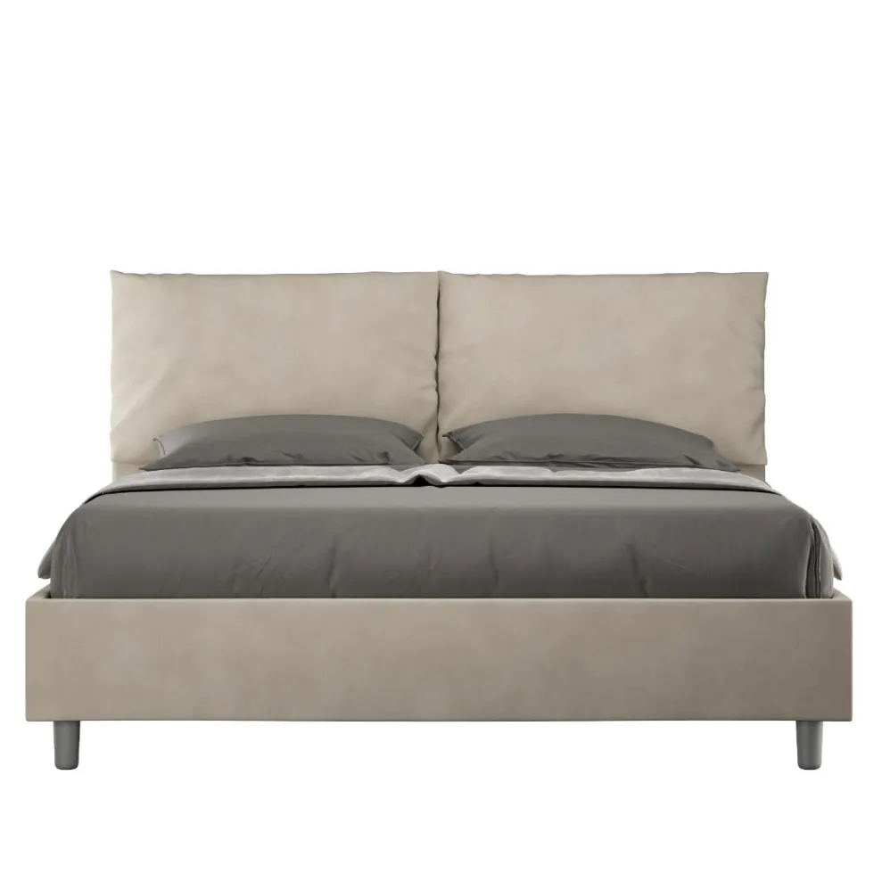 Letto 160x200cm matrimoniale con cuscino in microfibra sabbia beige LIT421