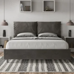 Letto 160x200cm matrimoniale con cuscino in microfibra grigio LIT421