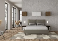 Letto 160x210cm matrimoniale con cuscino in similpelle cappuccino LIT423