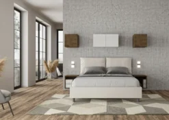 Letto 160x210cm matrimoniale con cuscino in similpelle bianco LIT423