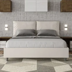 Letto 160x210cm matrimoniale con cuscino in similpelle bianco LIT423