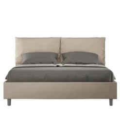 Letto 160x200cm matrimoniale con cuscino in similpelle tortora LIT419