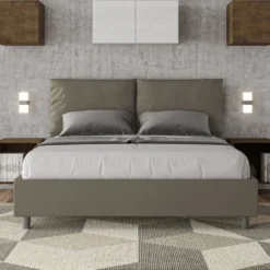 Letto 160x200cm matrimoniale con cuscino in similpelle cappuccino LIT419