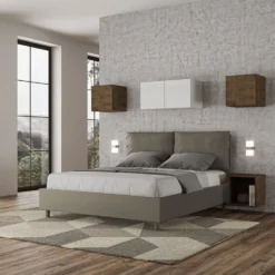 Letto 160x200cm matrimoniale con cuscino in similpelle cappuccino LIT419