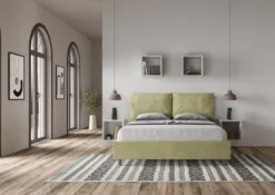Letto 160x210cm matrimoniale con cuscino in microfibra tè verde LIT425