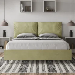 Letto 160x210cm matrimoniale con cuscino in microfibra tè verde LIT425