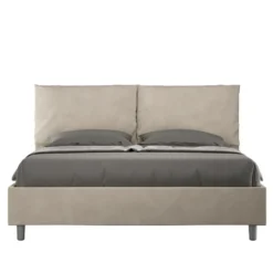 Letto 160x210cm matrimoniale con cuscino in microfibra sabbia beige LIT425